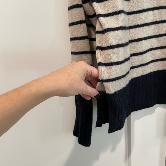 Whistles Merino Wool Striped Sweater Tan and Navy - Picture 4 of 7